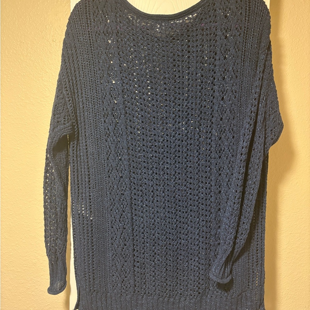 Chico's Navy Crochet Knit Top size Large
